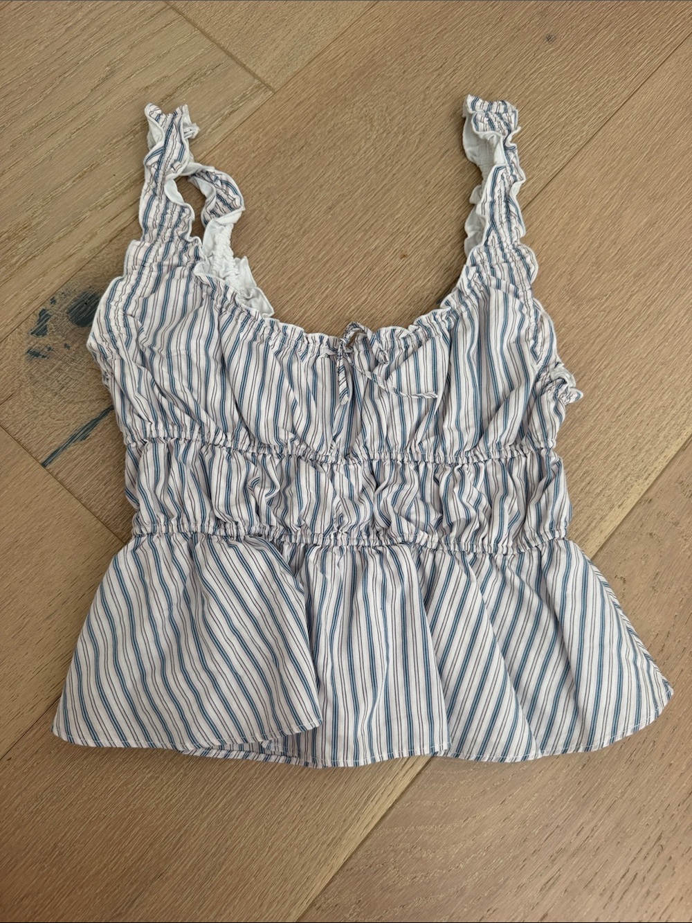 Sunday Best Blue & White Striped Smocked Peplum Cami